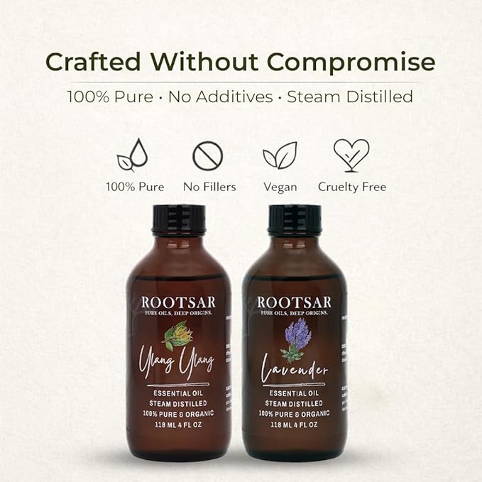 Lavender & Ylang Ylang Essential Oils Set – 100% Pure & Natural Diffuser Oils for Sleep, Stress Relief, Mood Support & Romantic Atmosphere – Premium Duo 4 FL OZ / 118 ML Per Bottle
