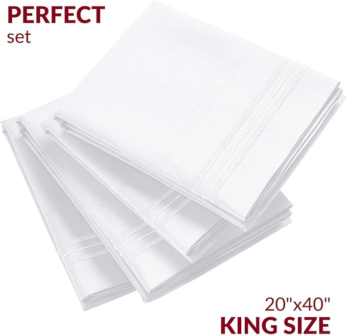Mellanni Pillow Cases Set - 4 PC Iconic Collection Pillowcases - Hotel Luxury, Extra Soft, Cooling Pillow Covers - Wrinkle, Fade, Stain Resistant (King 20" x 40", White) (Pack of 2)