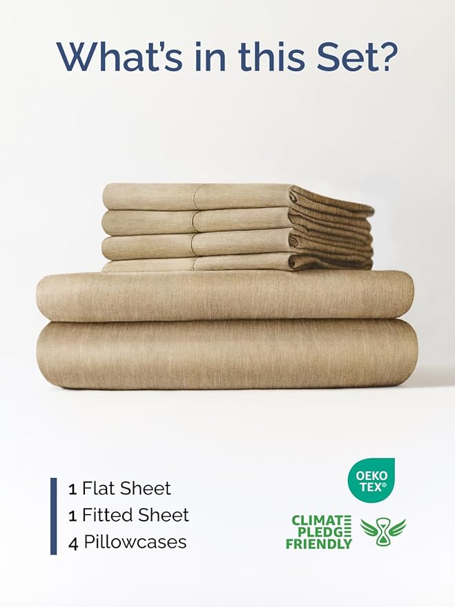 Extra Deep Cal King Sheet Set - 6 Piece Breathable and Cooling Sheets - Hotel Luxury Bedding for Women, Men, Kids & Teens - Easy Secure Fit - Soft & Wrinkle Free - Extra Deep Pockets - Heathered Tan