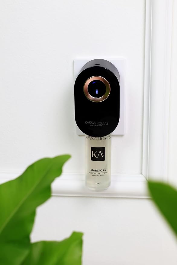 S910 Smart Scent Diffuser - Modern Design, Shiny Acrylic Material, LED Light, Cold Air Diffusion, Bluetooth App Controlled, Touch Screen (Black with Rose Gold Ring)
