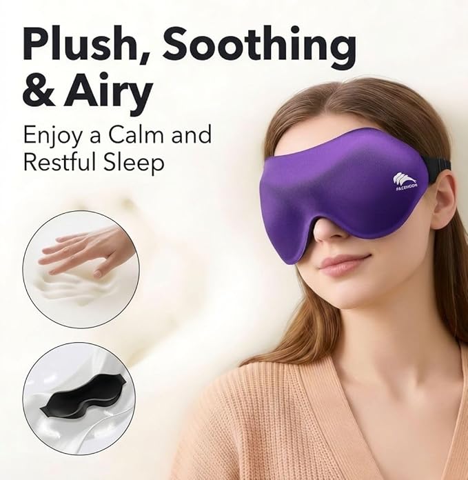 Sleep Mask for Side Sleepers: Lash Extensions 3D Contoured Eye Mask – Airplane Travel Essential, Zero-Pressure Light Blackout Eye Mask for Women – Soft Night Blindfold for Long Flights (Purple)