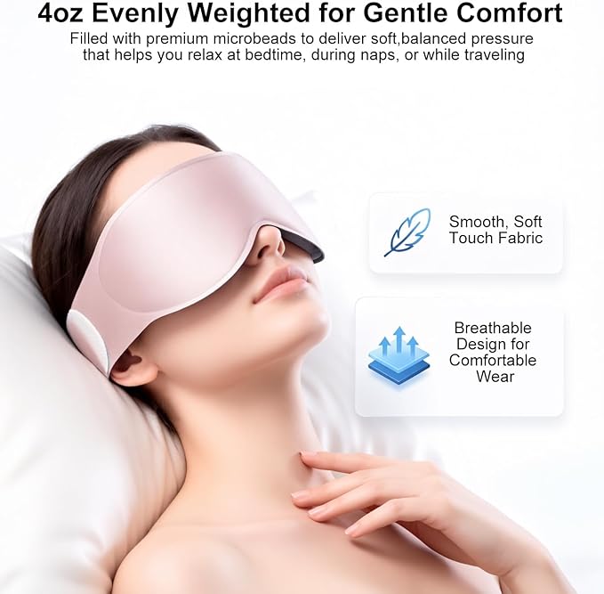 100% Blackout Weighted Sleep Mask - 3D Contoured Eye Mask for Sleeping, Zero Eye Pressure Design, Soft Breathable Fabric,Eye Cover for Bedtime Relaxation, Camping and Travel Nap,Pink