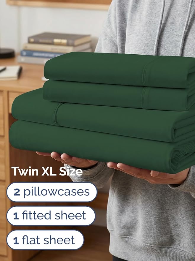 Extra Deep Twin XL Sheet Set - 4 Piece Breathable and Cooling Sheets - Hotel Luxury Bedding for Women, Men, Kids & Teens - Easy Secure Fit - Soft & Wrinkle Free - Extra Deep Pockets - Emerald Green