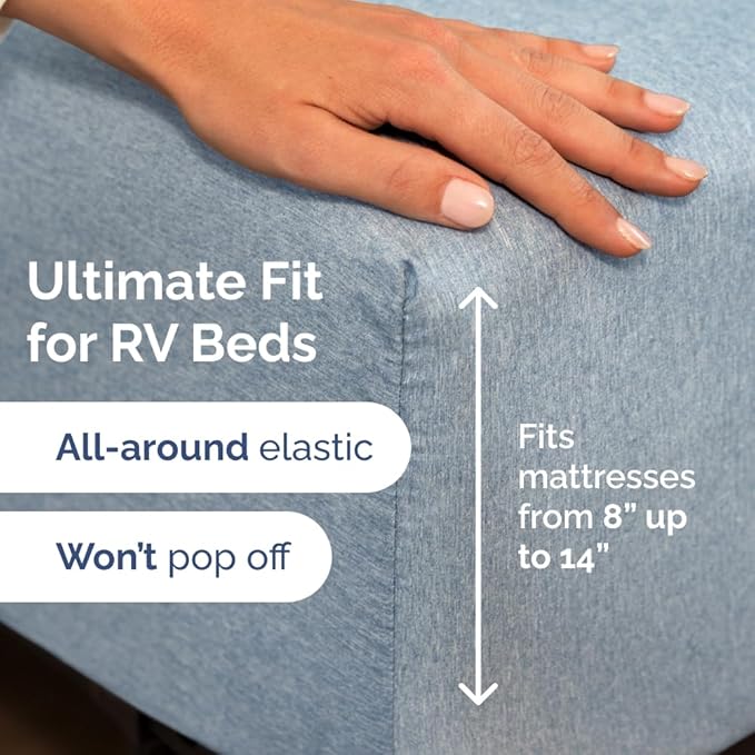 Short Queen Size 4 Piece Sheet Set - RV Short Queen, Soft, Breathable & Cooling Bed Sheets Set with Deep Pockets - Hotel Luxury Bedding for Women & Men - Wrinkle Free & Fade Resistant - Heathered Blue
