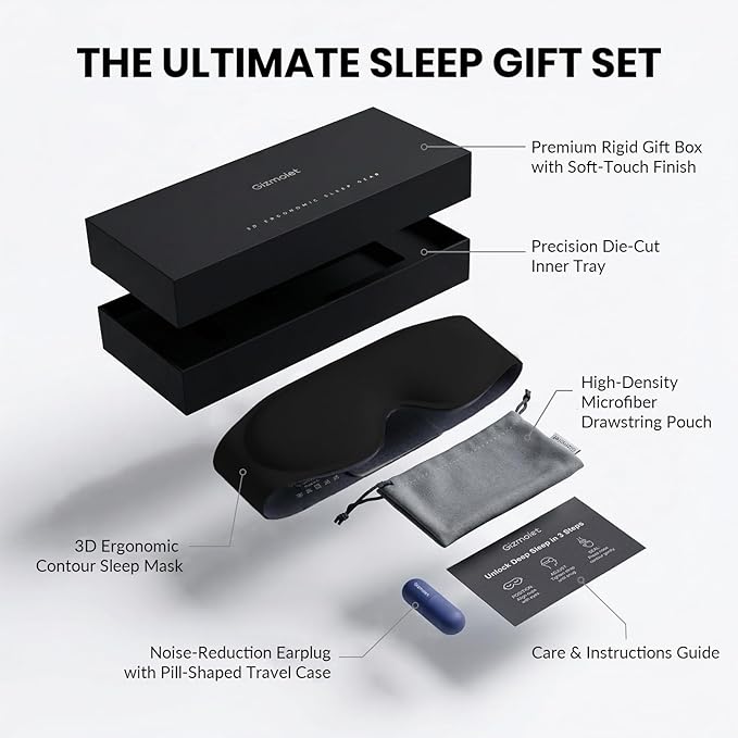 100% Blackout Sleep Mask for Men, 3D Contoured Eye Mask for Deep Sleep, No Eye & Lash Pressure, Soft Adjustable Sleeping Mask for Daytime Sleep, Business & Long Flight Travel Essential, Black
