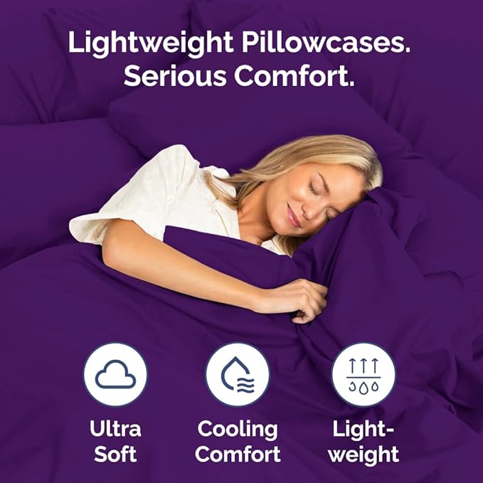 King Standard Pillow Cases Set of 4 - Soft Hotel Quality Pillowcase Covers - Comfy Bedding for Women, Men, Kids & Teens - Machine Washable Pillow Protectors - 4 Piece Set - King Standard Size Purple