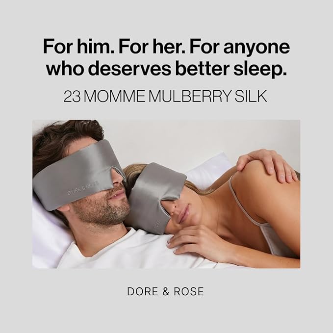 Dore & Rose Deep Sleep Mask for Women and Men - 23 Momme Mulberry Silk Eye Mask for Sleeping and Travel, 100% Blackout, Adjustable Strap, Cooling Soft Black Silk Eyemask Award-Winning Luxury