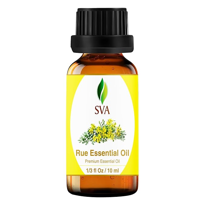 SVA Rue Essential Oil – 1/3 Fl Oz – 100% Natural Rue Oil - for Diffuser, Hair Care, Face, Skin Care, Aromatherapy, Scalp and Body Massage, Soap and Candle Making