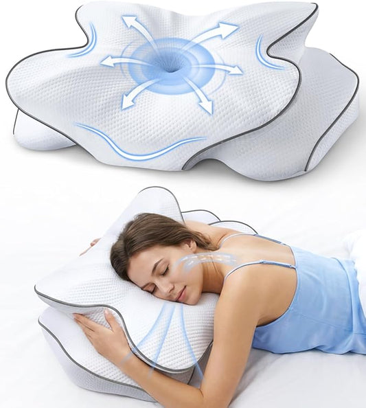 AZBESTPRO Memory Foam Cervical Pillow for Neck Support & Pain Relief, Butterfly Ergonomic Design – 24×15.75×5.7 Inches, Removable 100% Polyester Pillowcase, Suitable for Side & Back Sleepers (Grey)