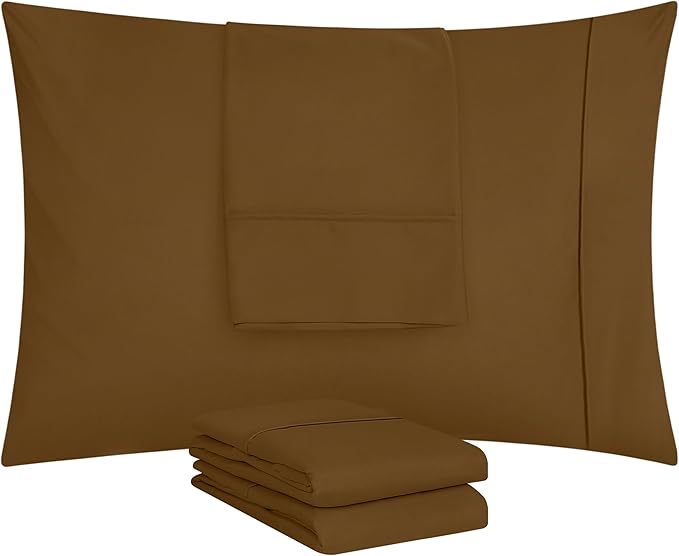 Utopia Bedding King Pillow Cases - 4 Pack - Envelope Closure - Soft Brushed Microfiber Fabric - Shrinkage and Fade Resistant Pillow Covers King Size 20 X 40 Inches (King, Mocha)