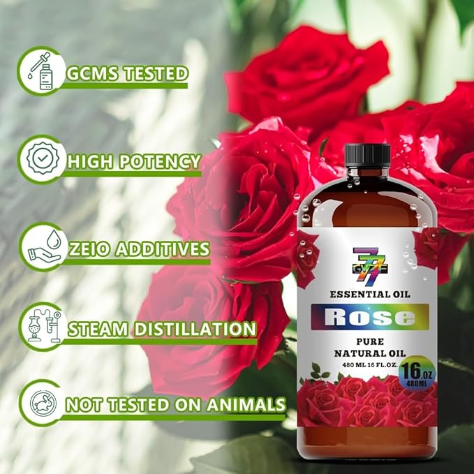 Rose Essential Oil - Rose Oils for Diffusers, Humidifiers, DIY Candles, Soap, Cleaning, Home, Office, Yoga, Massage, Gifts - 16 fl oz (480 ml) - GV77ZF