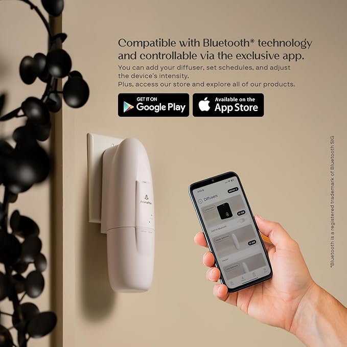 AromaPlan 5 Star Collection Plug in Diffuser (Fragrance+Sample Set Included)-Cold Air & Waterless Diffusers for Home & Office- Silent Wall Diffuser Plug in,Bluetooth App Control, 1000 sq.ft -2 Devices