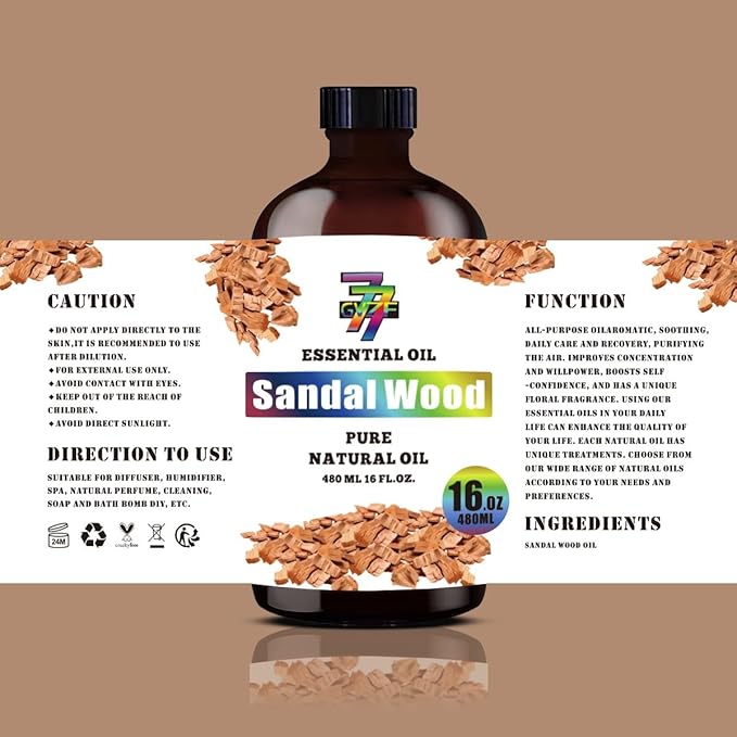 Sandalwood Essential Oil - Sandalwood Oils for Diffusers, Humidifiers, DIY Candles, Soap, Cleaning, Home, Office, Yoga, Massage, Gifts - 16 fl oz (480 ml) - GV77ZF