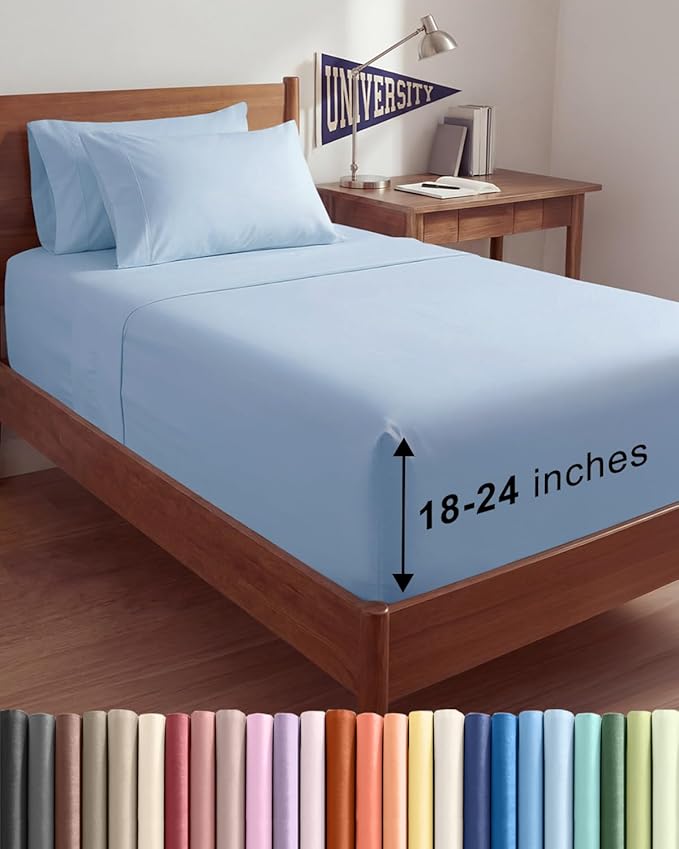 Extra Deep Twin XL Sheet Set - 4 Piece Breathable and Cooling Sheets - Hotel Luxury Bedding for Women, Men, Kids & Teens - Easy Secure Fit - Soft, Wrinkle Free & Comfy - Extra Deep Pockets - Sky Blue