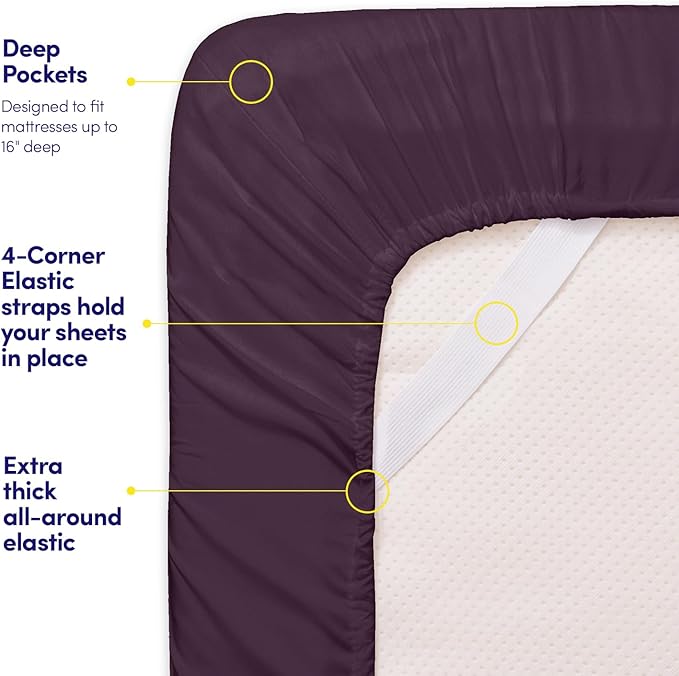 1500 Supreme Collection King Sheet Sets Purple- Luxury Hotel Bed Sheets and Pillowcase Set for King Mattress - Extra Soft, Elastic Corner Straps, Deep Pocket Sheets, King Purple