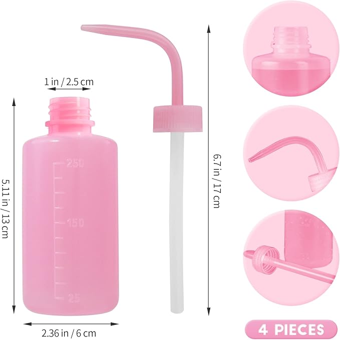 4 Packs Tattoo Wash Bottle Water Squirt Squeeze Diffuser Bottles (Pink, 250ml)