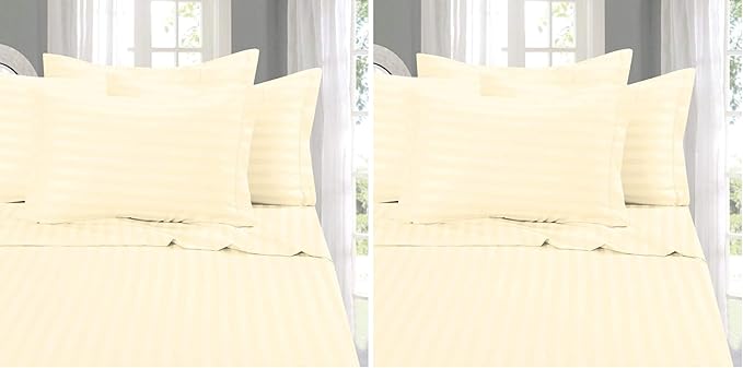 Elegant Comfort Softest and Coziest 4-Piece Sheet Set - 1500 Thread Count Egyptian Quality Luxurious Wrinkle Resistant 6-Piece Damask Stripe Bed Sheet Set, Twin XL, Ivory (Pack of 2)