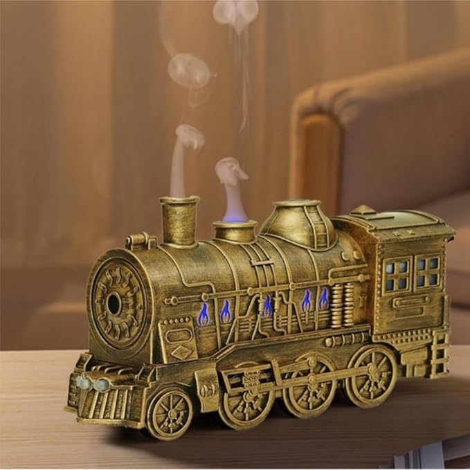 Train Shaped Essential Oil Diffuser, 300ml Vintage Steam Train Aromatherapy Essential Oil Diffuser Humidifier with Dual-Color LED Light, 2 Mist Modes and Auto Shut-Off, for Bedroom