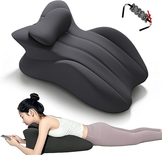 Prone Pillow for Sleeping, 27° Ergonomic Memory Foam Wedge Pillow, Face Down Pillow for Stomach Sleepers, Support for Neck & Back Tension, Bed Reading & Nap Support