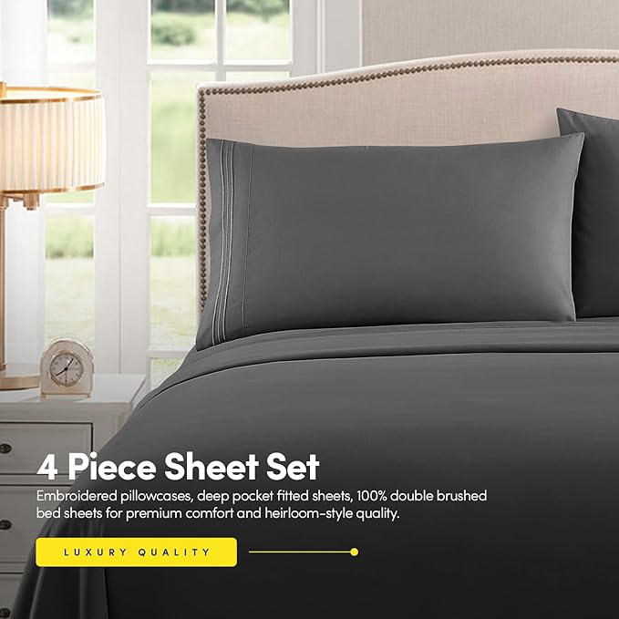 1500 Supreme Collection California King Sheet Sets Gray - Luxury Hotel Bed Sheets and Pillowcase Set for California King Mattress - Extra Soft, Elastic Corner Straps, Deep Pocket Sheets Gray
