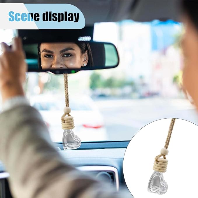 5PCS Hanging Car Air Freshener Essential Oil Diffuser Charm- 8ml Empty Glass Bottle Perfume Pendant Automobile Aromatherapy Diffuser- Auto Interior Decoration for Rearview Mirror Ornament (Heart)