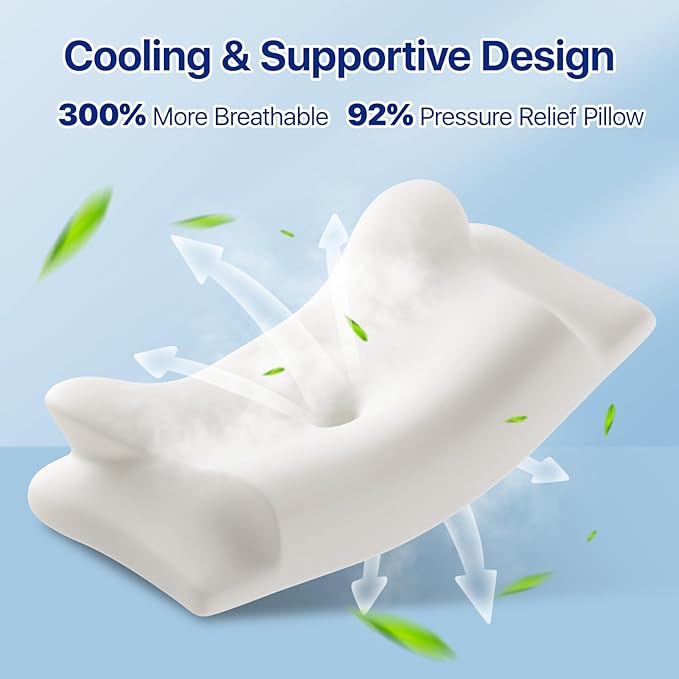 Memory Foam Neck Pillow - Ergonomic Contour Cervical Neck Pillow for Side Back Stomach Sleepers, 2-in-1 Orthopedic Neck Support Pillow with Cooling Pillowcase