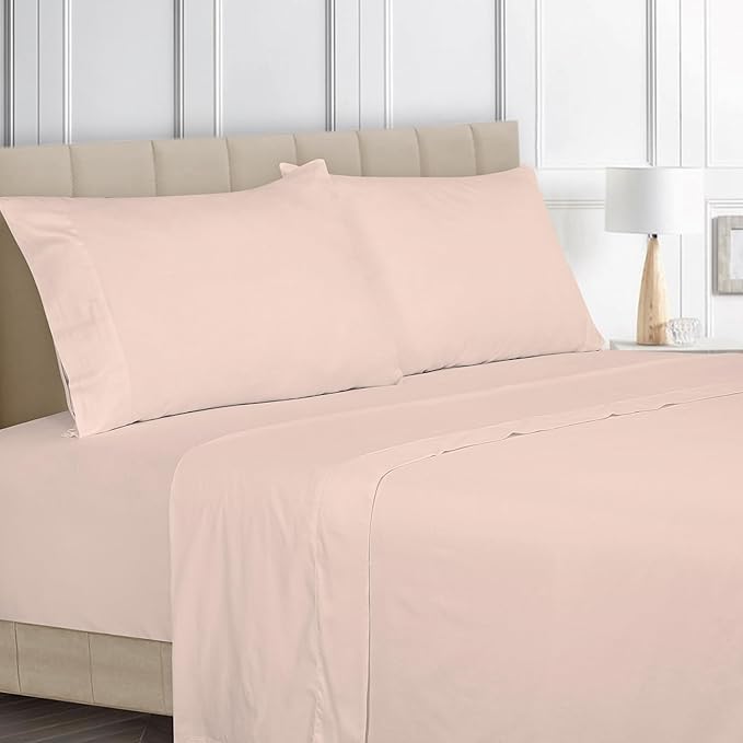 ROYALE LINENS Bamboo Viscose King Sheet Set - Cooling Bed Sheet Set - 1 Fitted, 1 Flat & 2 Pillowcase - Fits Up to 16" - Organic Viscose Derived from Bamboo - Bedding Sheet Set (King, Morganite)