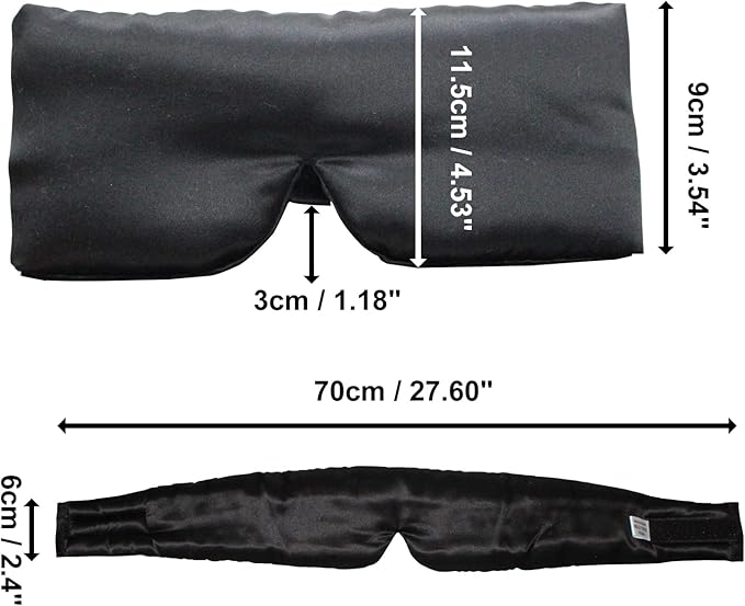100% Mulberry Silk Eye Mask Blackout Sleeping Eye Cover for Night Sleep and Travel Nap,Soft Adjustable Eyeshade, Comfortable Organic Blindfold for Women Men,Large Size, Black (Black)