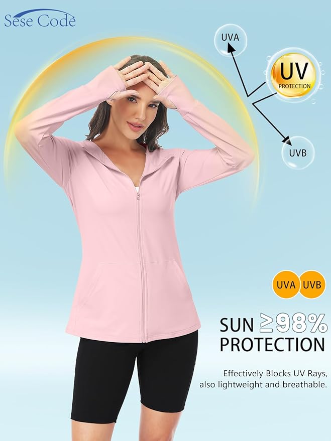 SeSe Code UPF 50+ Hoodie With Eye Mask Womens Zip Up Travel Jackets Sleep Sun Protection Shirts Pockets Outdoor Nap