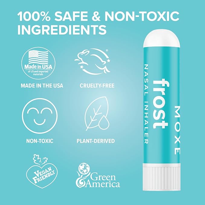 MOXE Frost - Energizing Aromatherapy Nasal Inhaler - Alleviate Headaches, Boost Focus & Energy - Cooling Sinus Blaster - Includes Peppermint, Eucalyptus, & Wintergreen Essential Oils - USA (1-Pack)