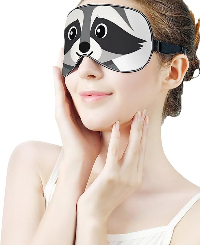 Cute Raccoon Sleep Mask Blindfold for Adult Play Adjustable Soft Eye Sleep Mask for Men Women Travel Nap Games