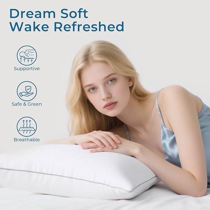 Sasttie King Size Pillow, Hotel Collection Single Bed Pillow for Side, Back, and Stomach Sleepers - Down Alternative Plump Filling - White, Set of 1, King, 20x36 Inches
