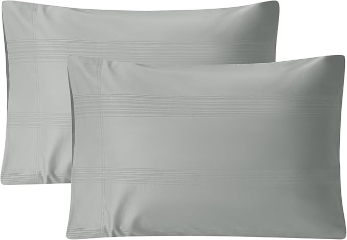 100% Cotton Pillow Cases Set of 2, Sateen Stripe Standard Size Pillowcase, Soft Breathable Pillow Covers, Hotel Quality Bedding, 20" x 30", Smoke Gray