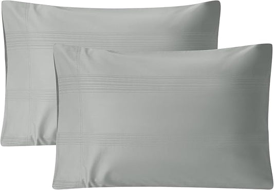 100% Cotton Pillow Cases Set of 2, Sateen Stripe Standard Size Pillowcase, Soft Breathable Pillow Covers, Hotel Quality Bedding, 20" x 30", Smoke Gray