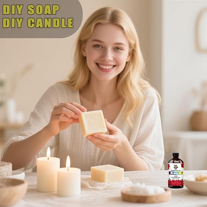 Rose Essential Oil - Rose Oils for Diffusers, Humidifiers, DIY Candles, Soap, Cleaning, Home, Office, Yoga, Massage, Gifts - 4 fl oz (120 ml) - GV77ZF