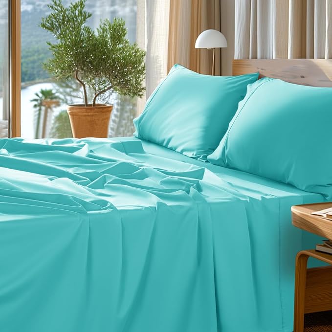 SONORO KATE 100% Egyptian Cotton Sheets Set - 1000 High Thread Count, Luxury 5-Star Hotel Sateen Bed Sheets, Soft, Breathable Long Staple Sheets, Fit up to 16" - 4 PC (Seafoam,King)