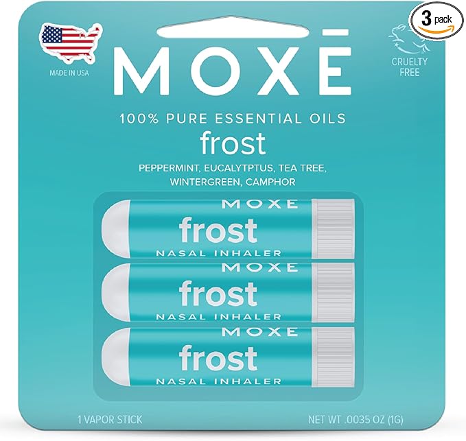 MOXE Frost - Energizing Aromatherapy Nasal Inhaler - Alleviate Headaches, Boost Focus & Energy - Cooling Sinus Blaster - Includes Peppermint, Eucalyptus, & Wintergreen Essential Oils - USA (3-Pack)