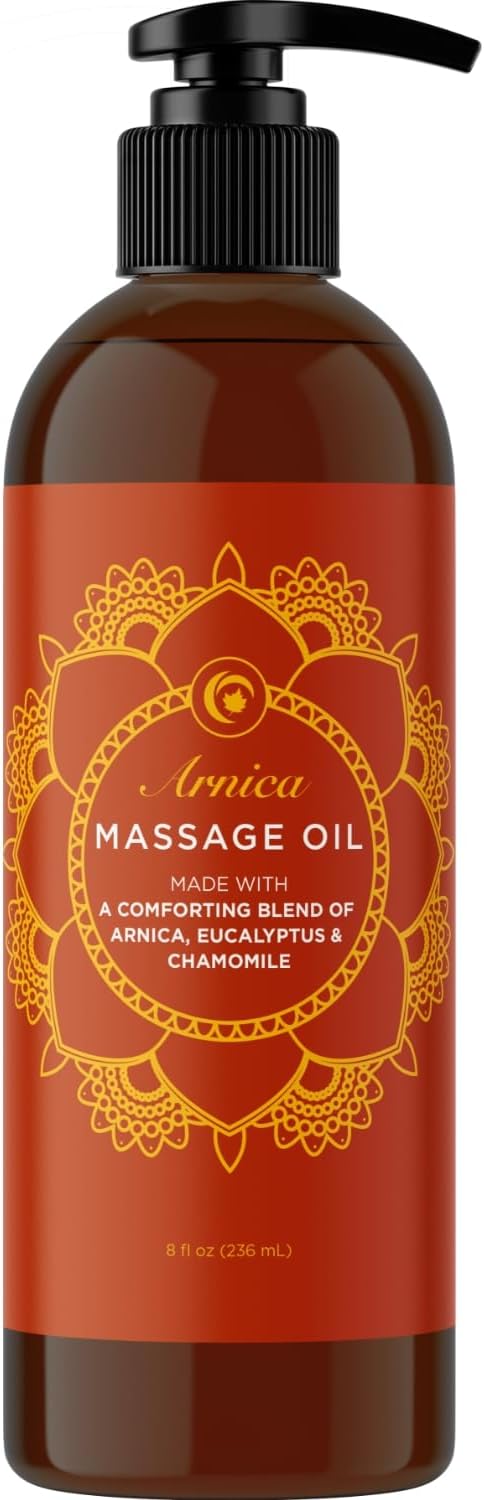 Arnica Massage Oil for Muscle Relaxing - Comforting Sore Muscle Massage Oil for Full Body Relief with Soothing Chamomile Lavender Peppermint & Rosemary Essential Oils - Vegan & Non GMO (8 Fl Oz)