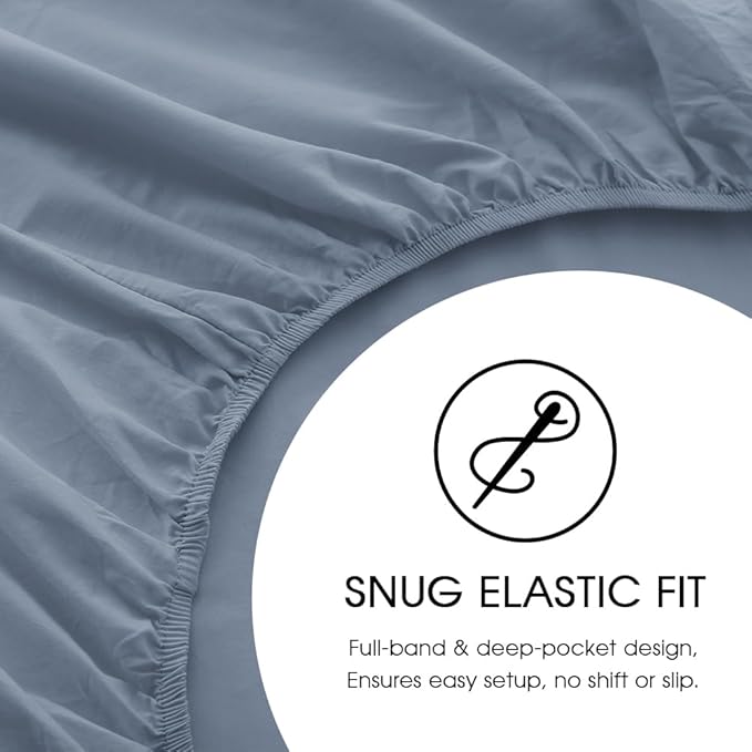 HYPREST 100% Cotton Percale Sheets King Size - 18-24 Extra Deep Pocket Bed Sheet Set King, Crisp & Breathable Cooling Bedding (Dusty Blue, Queen)