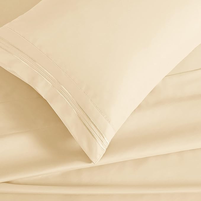 Manyshofu Extra Deep Pocket King Size Sheets - Hotel Luxury 1800 Thread Count Sheets & Pillowcases - Microfiber Bed Set up to 24" Mattress - Light Beige Bed Sheets 18-24 Inch Deep Pockets - 4 Piece