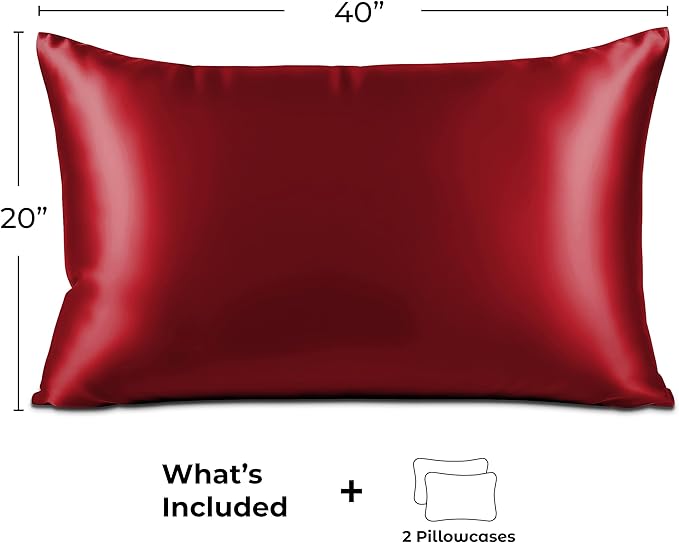 Pure Bedding Satin Pillowcase 2 Pack - King Size (20"x40", Burgundy) - Silky Pillow Cases for Hair and Skin - Satin Pillow Covers with Envelope Closure - Extra Soft Premium Microfiber