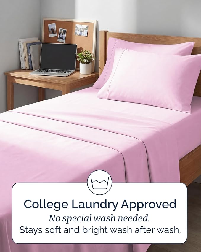 Extra Deep Twin XL Sheet Set - 4 Piece Breathable and Cooling Sheets - Hotel Luxury Bedding for Women, Men, Kids & Teens - Easy & Secure Fit - Soft and Wrinkle Free - Extra Deep Pockets - Light Pink