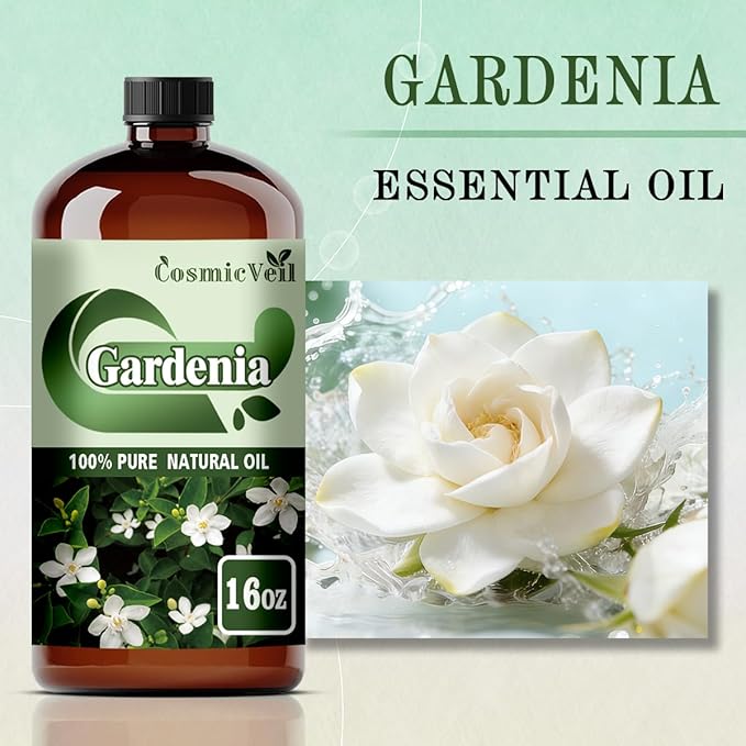 Gardenia Essential Oil Gardenia Oil for Aroma Diffuser,Humidifier,Home Fragrance,Cleaning,Body Care,Massage,Yoga,DIY Candle,DIY Soap CosmicVeil（Gardenia，16 Fl Oz (Pack of 1)）