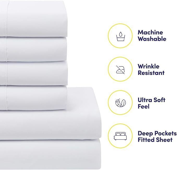 RV Short Queen Comforter Set for RV Camper - Comforter Set with Fitted & Flat Sheet, 4 Pillowcases - Tailored for RV Short Queen Beds - Cozy Essentials for Your RV Bedroom, White