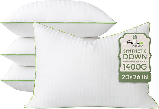 Ashler Home Deco Synthetic Down Pillow Inserts, 20x26 Down Alternative Throw Pillows Insert Sleeping Pillows with 100% Cotton Cover Decorative Pillow Stuffer for Sofa, Couch Bed(Set of 4, White)