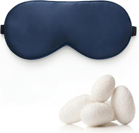 100% Mulberry Silk Sleep Mask with Adjustable Strap, 16-Momme Light-Blocking Eye Mask for Sleeping, Hypoallergenic Silk Eye Masks for Women and Men, Perfect Travel & Gift Choice（Navy Blue）