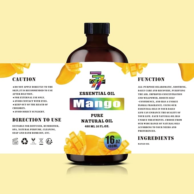Mango Essential Oil - Mango Oils for Diffusers, Humidifiers, DIY Candles, Soap, Cleaning, Home, Office, Yoga, Massage, Gifts - 16 fl oz (480 ml) - GV77ZF