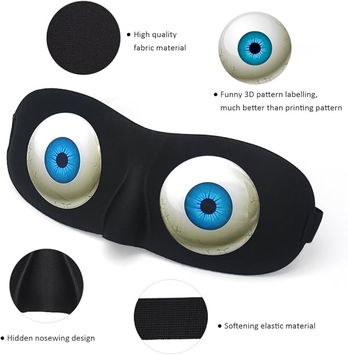 Tphon Eye Sleep Mask Funny Blindfold for Women Men Kid, Upgraded 3D Contoured 100% Blackout Sleeping Mask with Adjustable Strap, Soft Night Blindfold Eye Shades for Travel Naps Shift Works Games