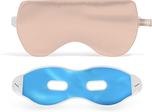 ASUTRA Silk Eye Pillow for Sleep, Light Pink - Filled w/Lavender Buds & Flax Seeds, Weighted Eye Mask, Meditation & Light Blocking Blindfold, Cooling Gel Mask Included