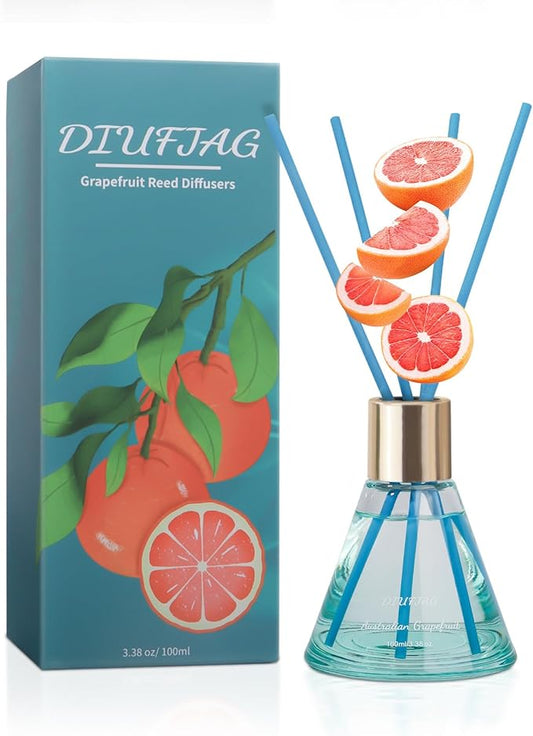 Australian Grapefruit Reed Diffuser with 8 Blue Fiber Sticks,100ml Scent Diffuser for Bedroom Bathroom Living Room,Last Up 30 Days